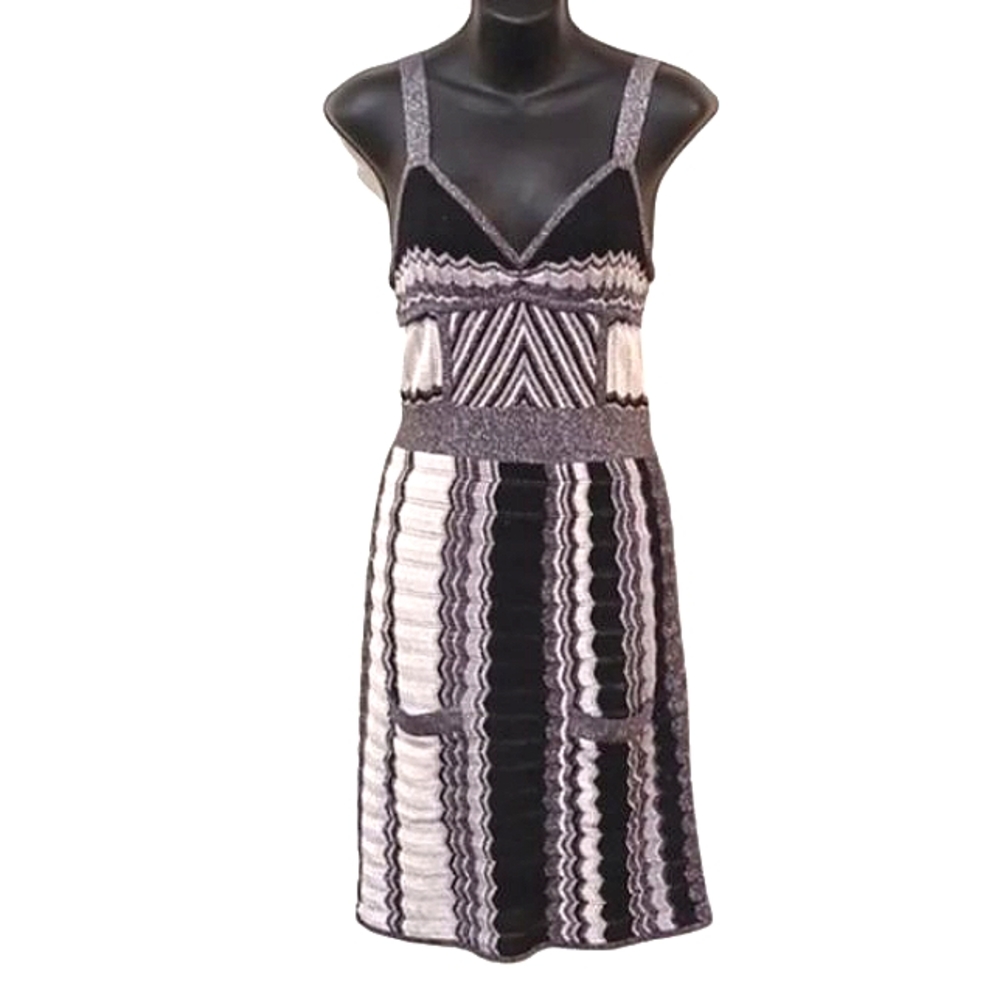 bebe Black and White Knit Striped Tank Dress